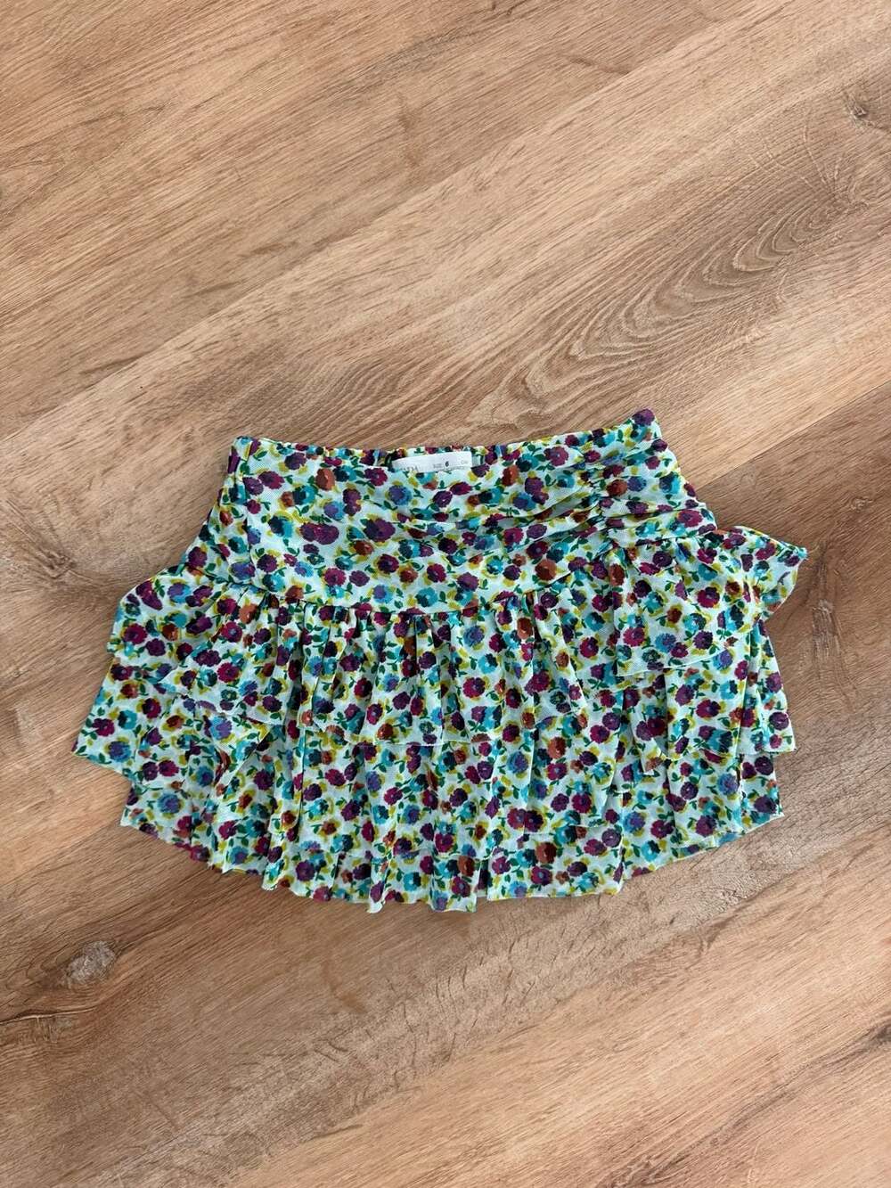 Zara Girls Ruffled Floral Print Tiered Mesh Skirt Size 6